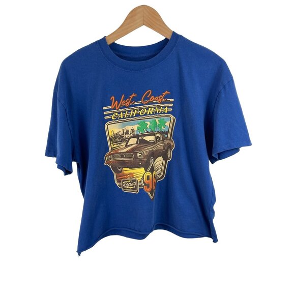 Obsessive Love Tops - Obsessive Love Womens Size XL Blue Cropped Short Sleeve T-shirt West Coast Cali